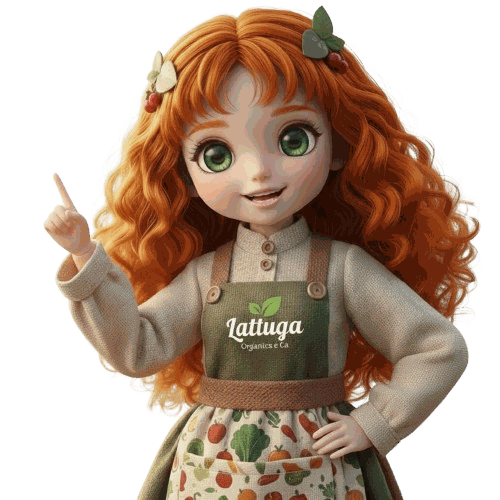 Lina, mascote da Lattuga, apontando para o convite